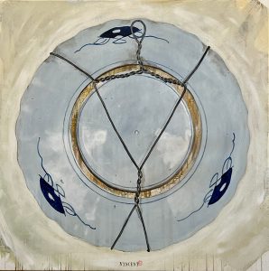 Plate background, akryyli kankaalle, 2025, 90 x 90 cm, 1500 € Plate background, akryyli kankaalle, 2025, 90 x 90 cm, 1500 €