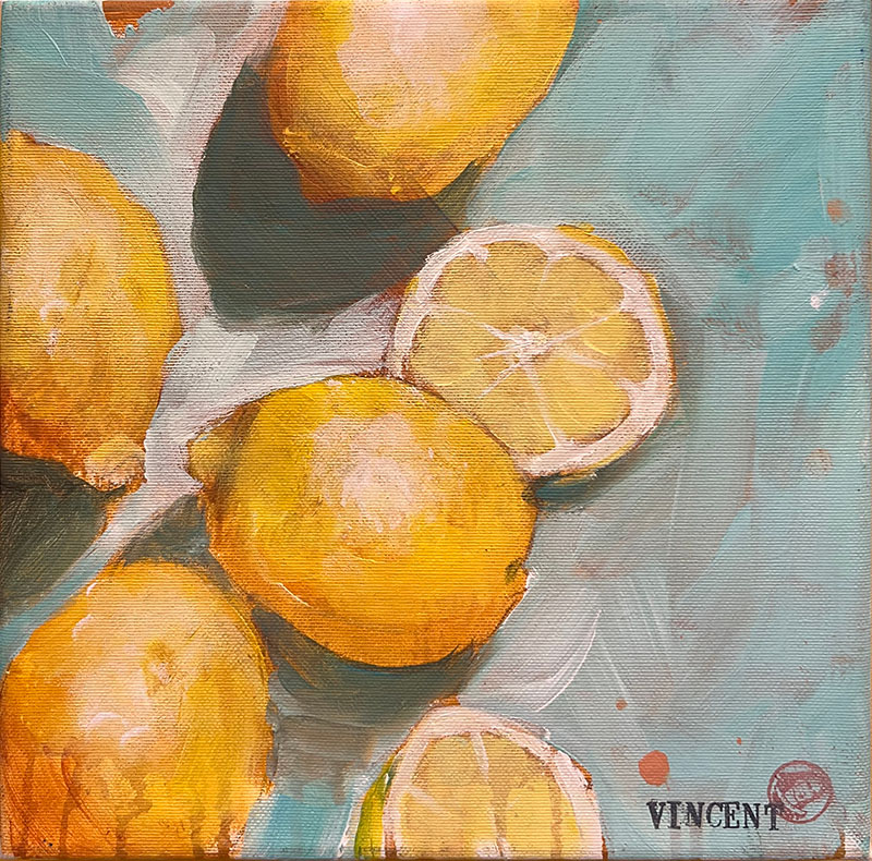 Lemons, akryyli kankaalle, 2025, 25 x 25 cm, 220 € Lemons, myyty